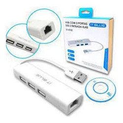 MINI HUB USB 3 PORTAS 2.0 / RJ45 MOD IT-BLUE LE-4102