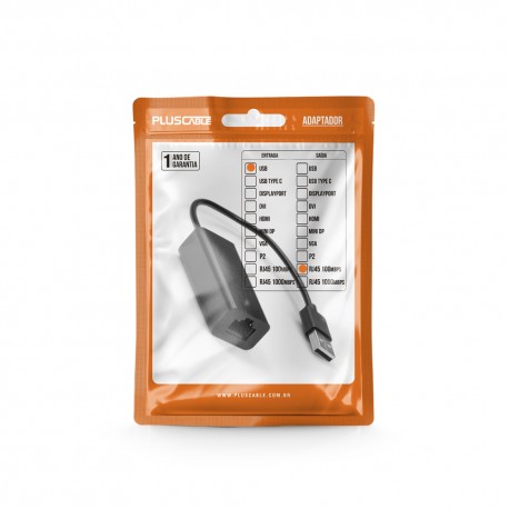 ADAPTADOR USB 2.0 / RJ-45 PLUSCABLE ADP-USBLAN100BK