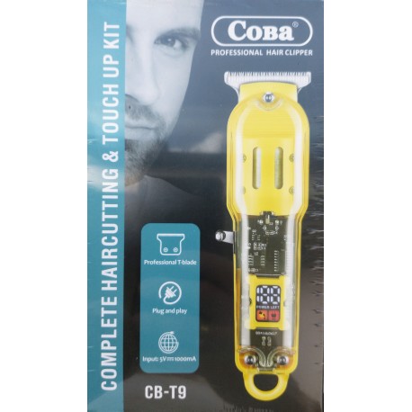 CORTADOR CABELO E BARBA PROFISSIONAL RECARREGÁVEL COBA MOD CB-T9 SEM FIO TRANSPARENTE
