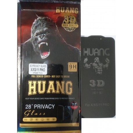 PELÍCULA PROTETORA IPHONE X / XS / 11 PRO PRETO VIDRO PRIVACIDADE 3D HUANG