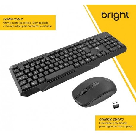 TECLADO+MOUSE SLIM BRIGHT USB S/ FIO MOD SC850065
