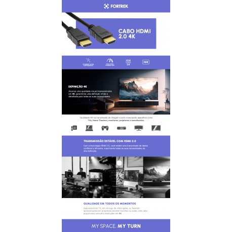 CABO VÍDEO HDMI/HDMI 1M FORTREK 4K MOD 83593