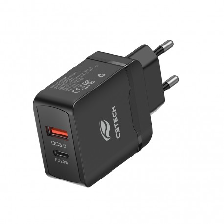 CARREGADOR TOMADA USB-C/ USB 3.0 PD 20W C3TECH MOD UC-P200BK