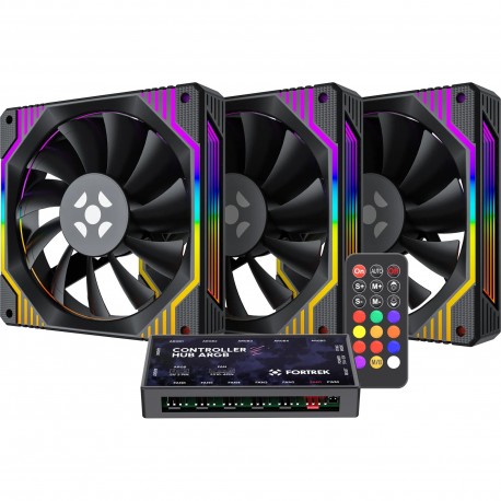 KIT 3 COOLER P/ GABINETE FROSTY 12X12 ARGB C/ HUB FORTREK MOD 84966