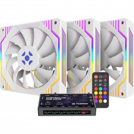 KIT 3 COOLER P/ GABINETE FROSTY 12X12 ARGB C/ HUB FORTREK MOD 84967