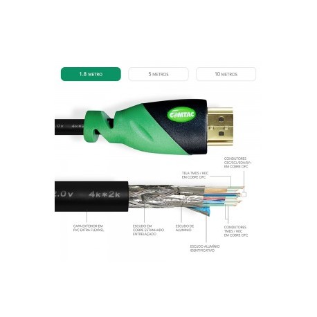 CABO VÍDEO HDMI/HDMI 1.8M 4K COMTAC MOD 22129462