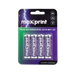 PACK C/ 4 PILHAS AA REGARREGAVEL 1.2V MAXPRINT MOD 75000044