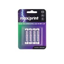PACK C/ 4 PILHAS AAA REGARREGAVEL 1.2V MAXPRINT MOD 75000046