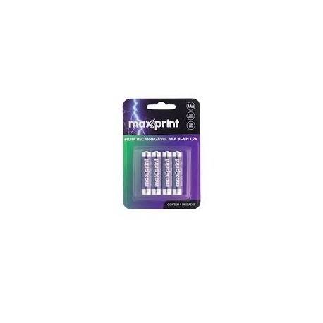 PACK C/ 4 PILHAS AAA REGARREGAVEL 1.2V MAXPRINT MOD 75000046