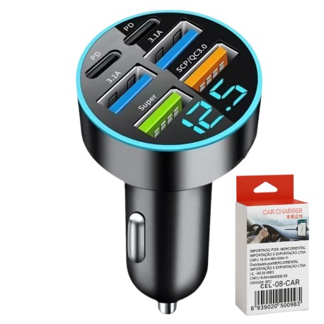 CARREGADOR VEICULAR C/ DISPLAY HOOPSON MOD CEL-08-CAR