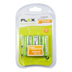 PACK C/ 4 PILHAS AA RECARREGÁVEIS 2700mAH FLEXGOLD MOD FX-AA27B4