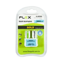 PACK C/ 2 PILHAS AA RECARREGÁVEIS 2800mAH FLEXGOLD MOD FX-AA28LB2