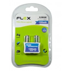 PACK C/ 2 PILHAS AAA RECARREGÁVEIS 1300mAH FLEXGOLD MOD FX-AAA13B2