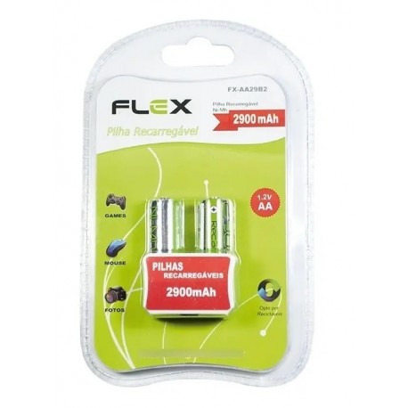 PACK C/ 2 PILHAS AA RECARREGÁVEIS 2900mAH FLEXGOLD MOD FX-AA29B2