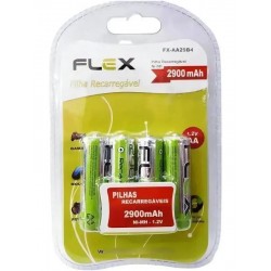 PACK C/ 4 PILHAS AA RECARREGÁVEIS 2900mAH FLEXGOLD MOD FX-AA29B4 