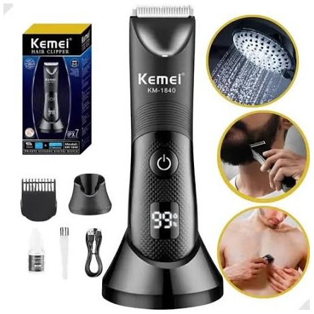 CORTADOR CABELO E BARBA PROFISSIONAL RECARREGÁVEL KEMEI IPX7 MOD KM-1840