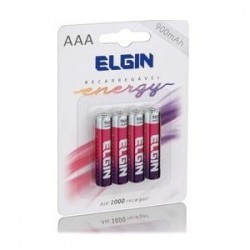 PACK C/ 4 PILHAS AAA RECARREGÁVEIS 900MAH ELGIN MOD 82169