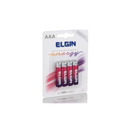 PACK C/ 4 PILHAS AAA RECARREGÁVEIS 900MAH ELGIN MOD 82169