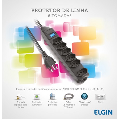 FILTRO DE LINHA ELGIN 6 TOMADAS 1.5 M
