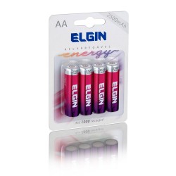 PACK C/ 4 PILHAS AA RECARREGÁVEIS 2500mAH ELGIN MOD 82173