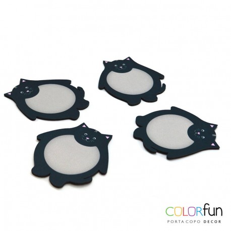 PORTA COPO DECOR COLORFUN MIAU RELIZA C/ 4 UNID